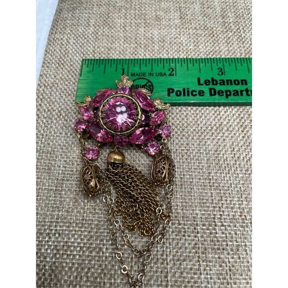 Vintage  Russian Soviet Bronze Beautiful Lacy Women's Brooch Pendant Flower Pink - Picture 6 of 9